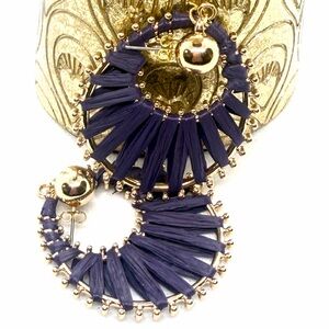 Gold-Trim Purple Fan Hoop Earrings